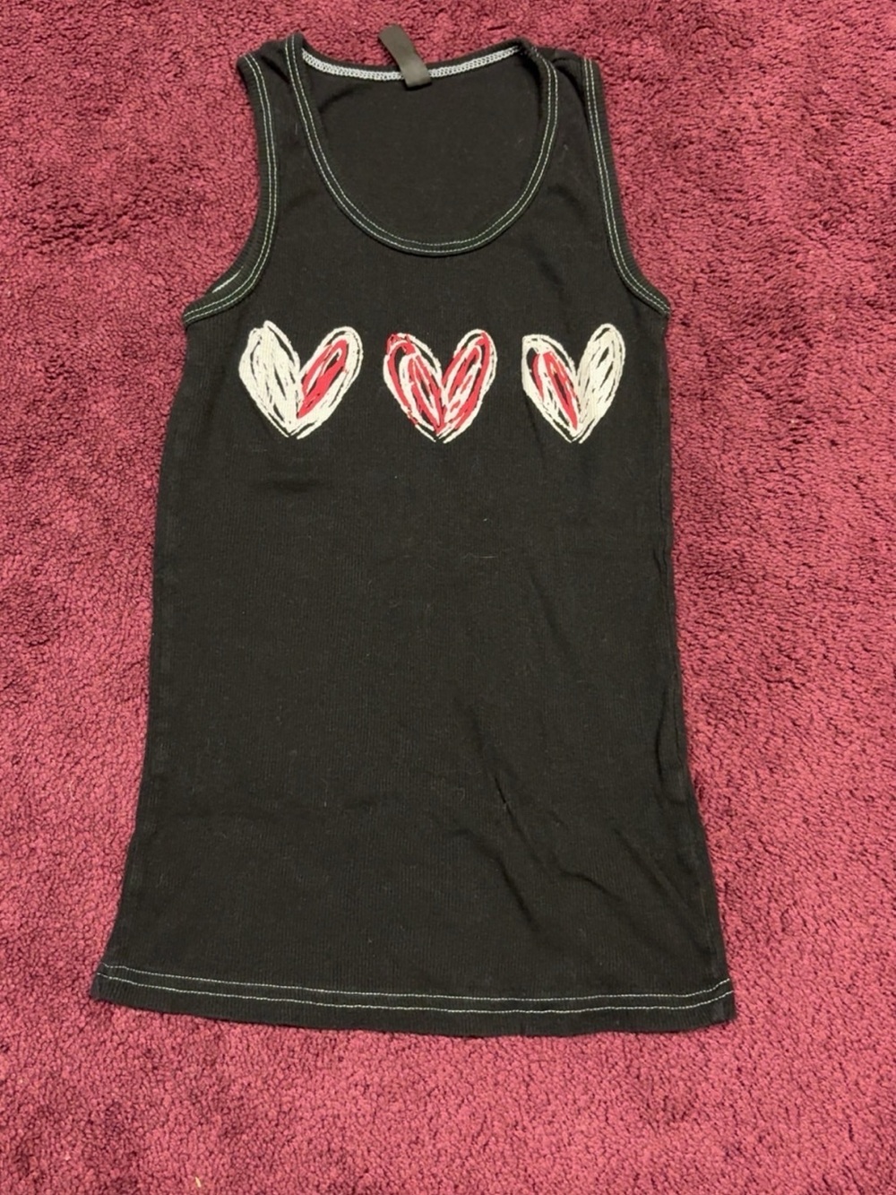 Black Tank Top with Red & White Heart Motif